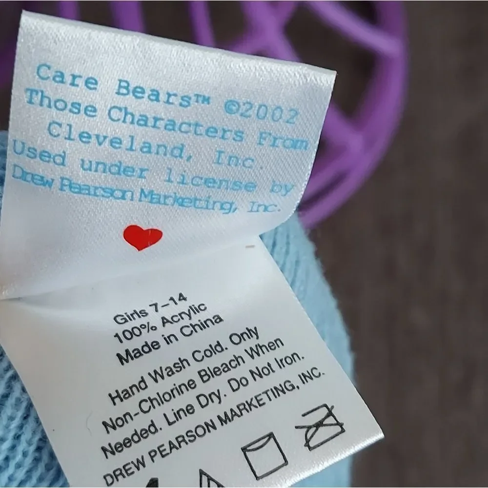 Vintage 2002 Care Bears Grumpy Bear Blue Knit Hat With Ears Girls 7-14